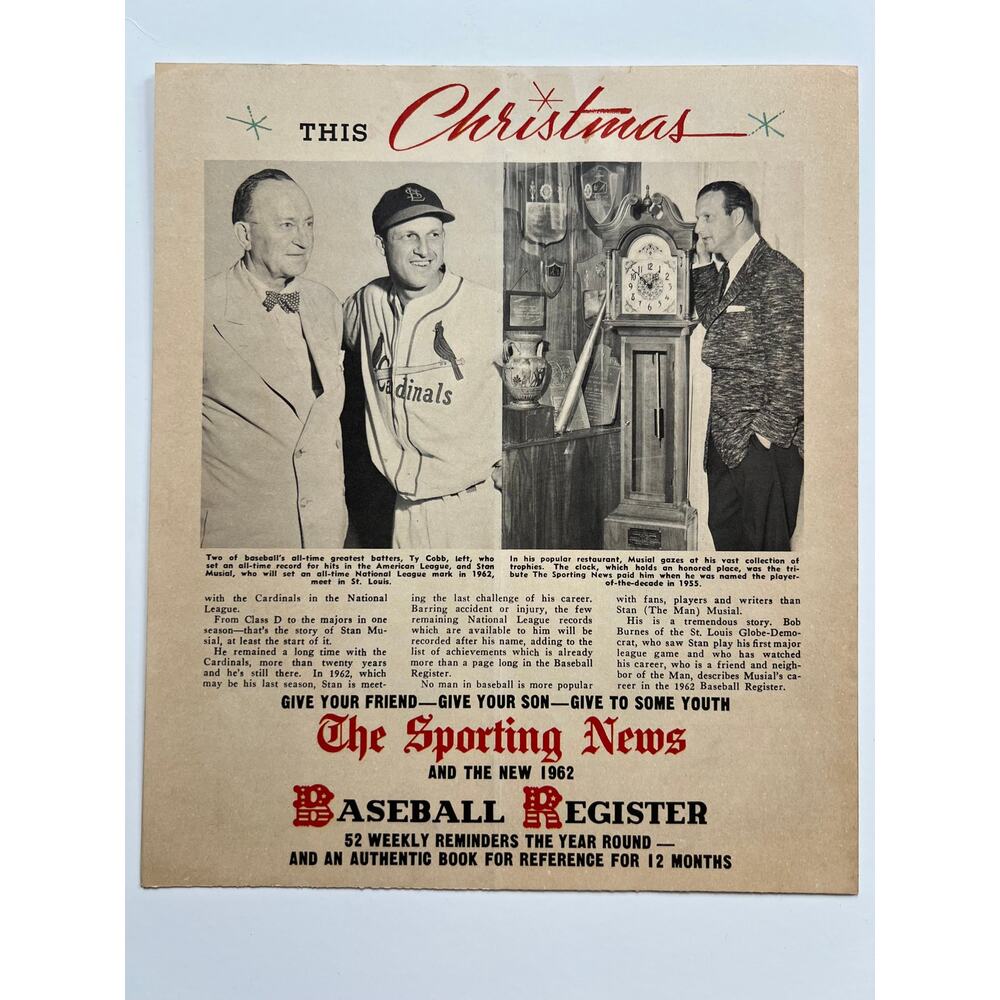 RARE 1962 Sporting News Ty Cobb and  Stan Musial Pamphlet Baseball Register Book